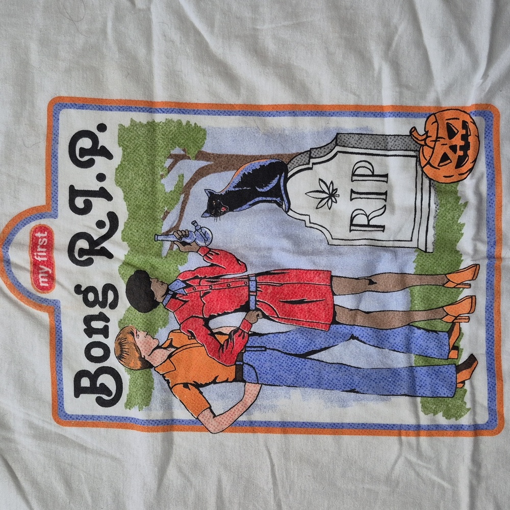 nwot Cannabox RIP My First Bong t-shirt L black cat tombstone Jack-o-lantern New